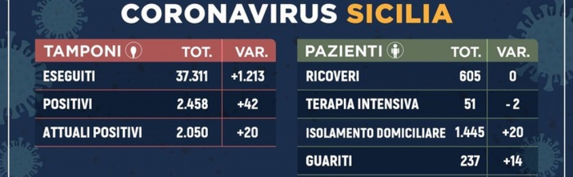 Coronavirus: in Sicilia 2.050 positivi, i guariti sono 237